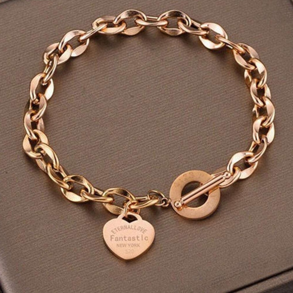 Vday Valentine's Heart Stainless Steel Toggle Bracelet